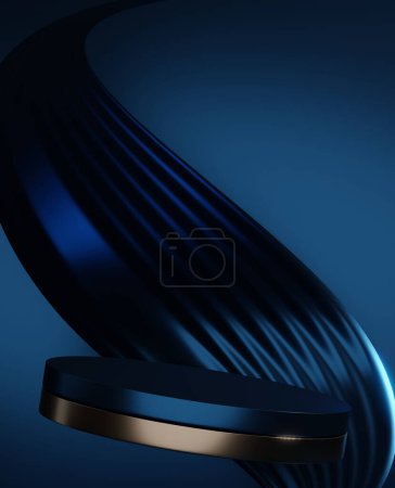 Foto de Dark blue geometric background, japanese style podium blue concept. - Imagen libre de derechos