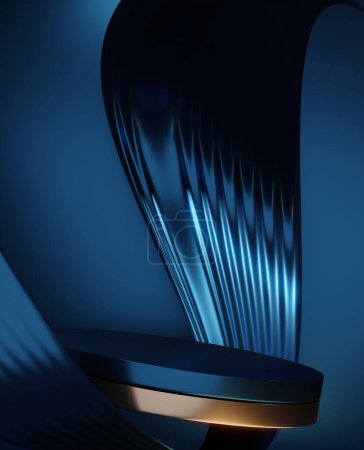 Photo for Dark blue geometric background, japanese style podium blue concept. - Royalty Free Image