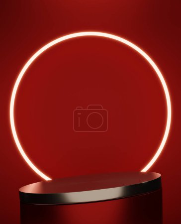 Téléchargez les photos : Podium rouge pour l'affichage du produit design géométrique minimal. - en image libre de droit