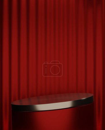 Foto de Red Podium for product display minimal geometric design. - Imagen libre de derechos