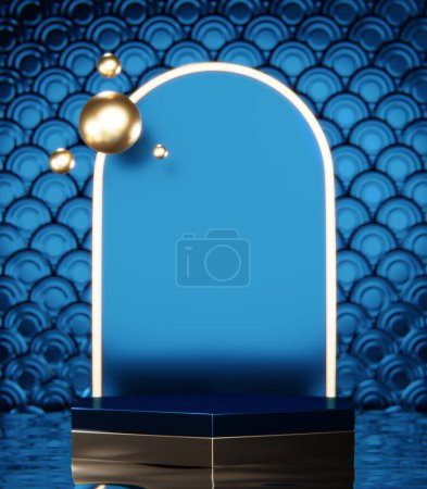 Foto de Azul Fondo geométrico abstracto, estilo japonés podio azul concepto . - Imagen libre de derechos