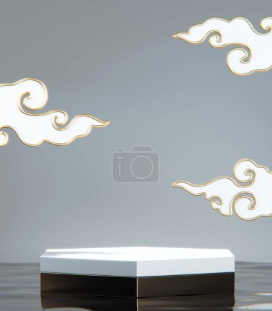Foto de Blanco podio romano para producto cosmético sobre fondo granito blanco. - Imagen libre de derechos