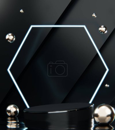 Photo for Fashion product background and stand black podium display with blank backdrops. - Royalty Free Image