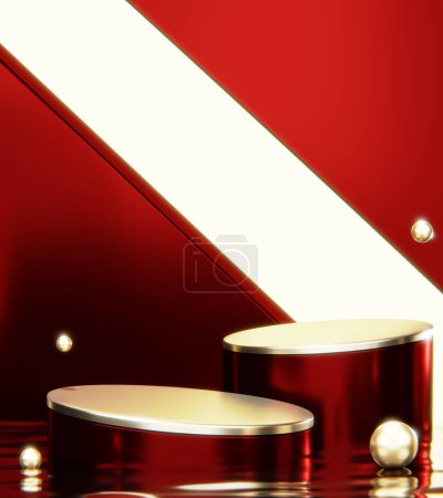 Téléchargez les photos : Décoration podium scène rouge Chine adapté aux produits. - en image libre de droit