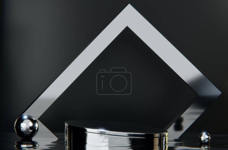 Téléchargez les photos : Fond de produit de mode et présentoir podium noir avec des fonds vierges. - en image libre de droit