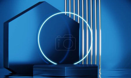 Téléchargez les photos : Bleu Abstrait fond géométrique, style japonais podium concept bleu . - en image libre de droit