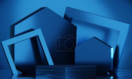 Photo for Blue Abstract geometric background, japanese style podium blue concept . - Royalty Free Image