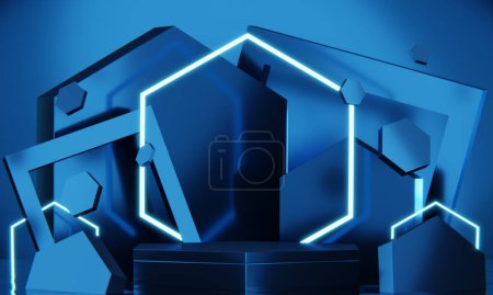 Foto de Azul Fondo geométrico abstracto, estilo japonés podio azul concepto . - Imagen libre de derechos