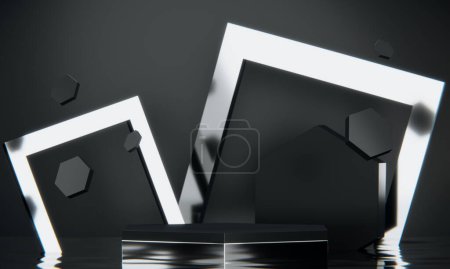 Photo for Fashion product background and stand black podium display with blank backdrops. - Royalty Free Image