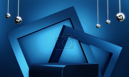 Photo for Blue Abstract geometric background, japanese style podium blue concept . - Royalty Free Image