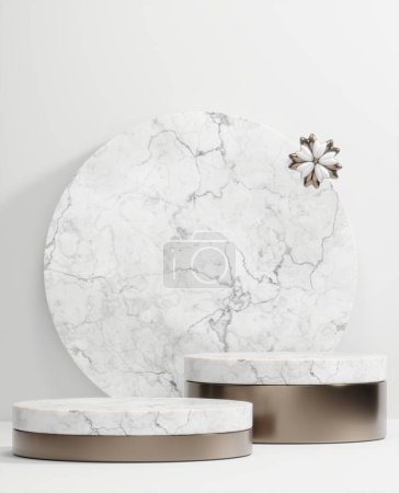 Foto de Blanco granito romano podio blanco para el producto cosmético sobre fondo granito blanco. - Imagen libre de derechos