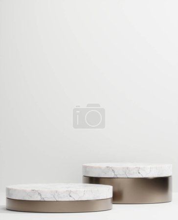 Foto de Blanco granito romano podio blanco para el producto cosmético sobre fondo granito blanco. - Imagen libre de derechos