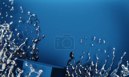 Foto de Podio azul y gota de agua Resumen sobre el fondo azul. - Imagen libre de derechos