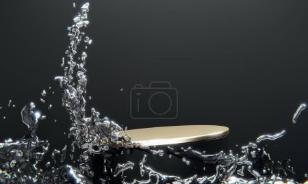 Photo for Black podium and water splashing on white background.3D rendering - Royalty Free Image