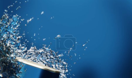 Foto de Podio azul y gota de agua Resumen sobre el fondo azul. - Imagen libre de derechos