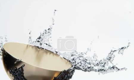 Foto de Podio de oro y salpicaduras de agua sobre fondo blanco. - Imagen libre de derechos