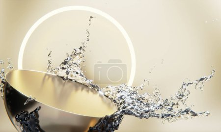 Photo for Gold podium and water splashingt on white background. - Royalty Free Image