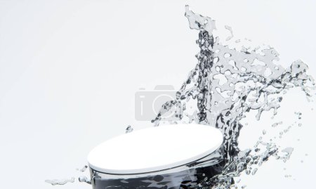 Téléchargez les photos : Podium blanc et éclaboussures d'eau sur fond blanc. - en image libre de droit