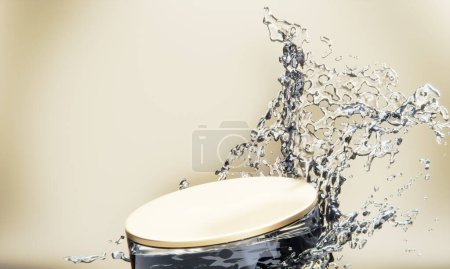 Foto de Podio de oro y salpicaduras de agua sobre fondo blanco. - Imagen libre de derechos