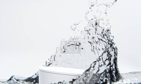 Téléchargez les photos : Podium blanc et éclaboussures d'eau sur fond blanc. - en image libre de droit