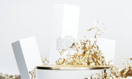 Photo for The product display stand and gold water splashing on background. - Royalty Free Image