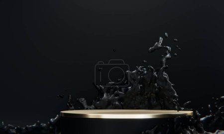 Photo for Black podium and water splashing on white background.3D rendering - Royalty Free Image