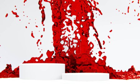 Photo for The product display stand and red water splashing on background. - Royalty Free Image
