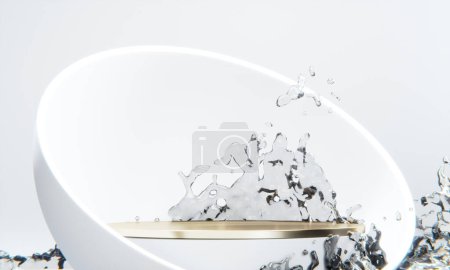 Photo for White podium and water splashingt on white background. - Royalty Free Image