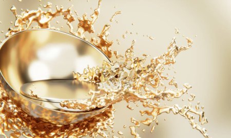 Photo for The product display stand and gold water splashing on background. - Royalty Free Image