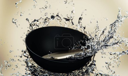 Foto de Podio negro y salpicaduras de agua sobre fondo blanco.Representación 3D - Imagen libre de derechos
