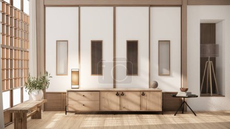 Foto de Minimal cabinet for tv interior wall mockup,3d rendering - Imagen libre de derechos