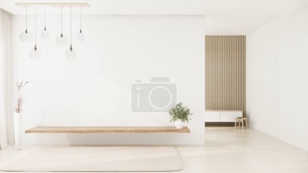 Foto de Sala de estar, gabinete Tv diseño minimalista muji style.3D representación - Imagen libre de derechos