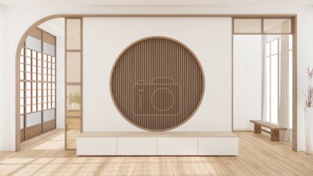 Photo for Living room, cabinet Tv minimalist design muji style.3D rendering - Royalty Free Image