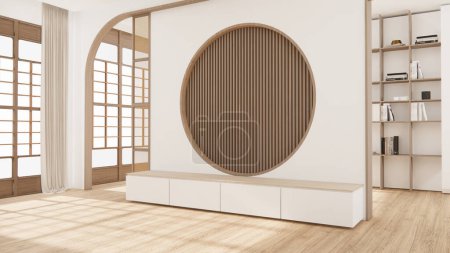 Téléchargez les photos : Salon, armoire Tv design minimaliste muji style.3D rendu - en image libre de droit