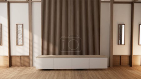 Foto de Minimal cabinet for tv interior wall mockup,3d rendering - Imagen libre de derechos