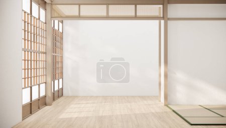 Téléchargez les photos : Style japonais, chambre vide décorée en chambre blanche intérieur japonais. - en image libre de droit