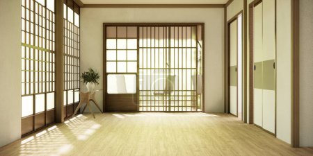 Photo for The hallway Clean japanese minimalist room interior, 3D rendering - Royalty Free Image
