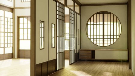 Foto de Gabinete en pasillo Limpiar interior habitación minimalista japonés. - Imagen libre de derechos