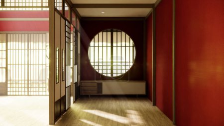 Téléchargez les photos : Armoire dans le couloir Nettoyer japonais intérieur de la chambre minimaliste. - en image libre de droit