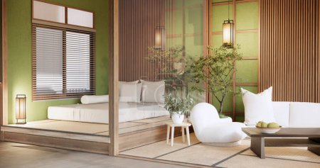 Foto de BIg roominterior design in modern living room with black low table ,lamp,vase, and decor Japanses style. - Imagen libre de derechos