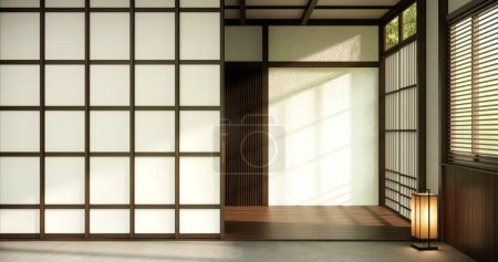 Photo for Japan room ,Muji style, Empty wooden room,Cleaning japandi room interior - Royalty Free Image