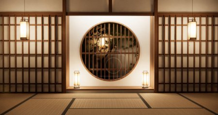Téléchargez les photos : Chambre Japon, Style Muji, Chambre vide en bois, Nettoyage intérieur de la chambre Japon - en image libre de droit