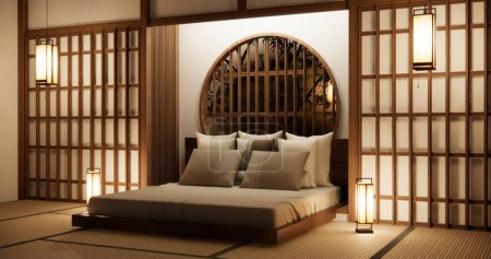 Téléchargez les photos : Chambre à coucher originale - design intérieur de style japonais. - en image libre de droit