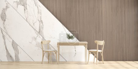 Téléchargez les photos : Cuisine salle à manger table gris mur plancher de bois. - en image libre de droit