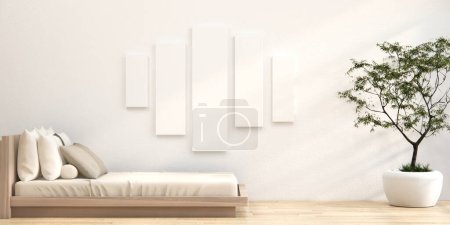 Foto de Dormitorio japonés estilo minimalista., Blanco moderno, habitación minimalista. - Imagen libre de derechos