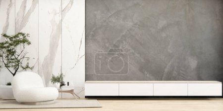 Photo for Cabinet japanese design and armchair on living room zen style empty wall background. - Royalty Free Image