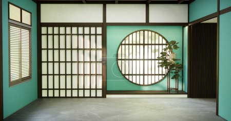 Téléchargez les photos : Salle moderne verte propre style japonais. - en image libre de droit
