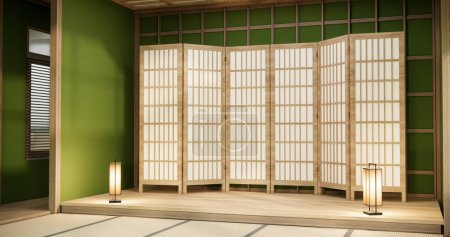 Téléchargez les photos : Salle moderne verte propre style japonais. - en image libre de droit
