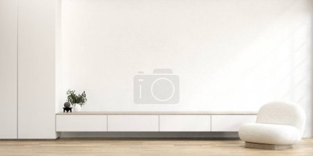 Photo for Cabinet japanese design and armchair on living room zen style empty wall background. - Royalty Free Image