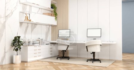 Photo for The interior Computer and office tools on desk room muji style interior design. - Royalty Free Image